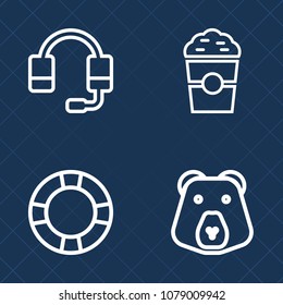 Premium set of outline vector icons. Such as animal, audio, travel, cafe, operator, morning, technology, wildlife, grizzly, drink, brown, coffee, cappuccino, vacation, sound, inflatable, headphone