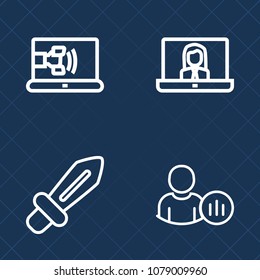Premium set of outline vector icons. Such as center, dagger, chat, call, old, fight, people, social, wireless, marketing, knight, mobile, customer, person, help, profile, antique, community, support