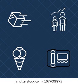 Premium set of outline vector icons. Such as box, business, cream, merchandise, office, ball, scoop, concept, food, logistic, career, potential, cargo, sundae, shipping, person, style, transportation
