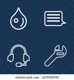 Premium set of outline vector icons. Such as liquid, tool, operator, wrench, maintenance, mechanic, sign, communication, nature, transparent, work, internet, water, email, repair, center, sound, aqua