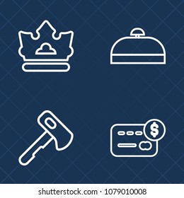 Premium set of outline vector icons. Such as payment, princess, balance, bank, luggage, money, saw, king, queen, tourist, hammer, element, work, journey, card, repair, summer, cash, construction, sign