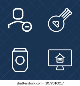 Premium set of outline vector icons. Such as container, string, house, food, remove, tin, home, culture, account, canned, folk, play, can, real, packaging, business, sound, user, musical, sign, violin