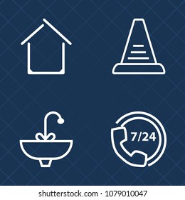 Premium set of outline vector icons. Such as wet, housing, success, modern, high, construction, stairway, help, white, call, staircase, phone, house, faucet, property, customer, tap, headset, climb