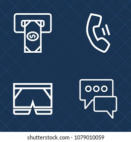 Premium set of outline vector icons. Such as phone, uniform, finance, chatting, shorts, template, dialog, short, talk, sms, device, banking, smart, communication, card, fashion, financial, atm, chat