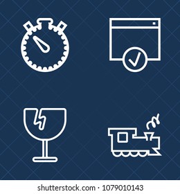 Premium set of outline vector icons. Such as watch, destruction, glass, impact, time, button, accident, pattern, modern, business, vandalism, travel, damage, railroad, sign, shattered, station, hole