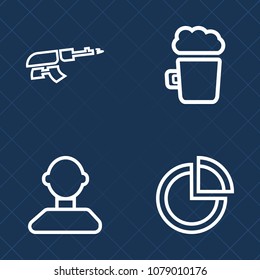 Premium set of outline vector icons. Such as mug, danger, glass, pub, beer, human, profile, sign, graphic, army, bar, social, drink, froth, male, presentation, cold, assault, diagram, rifle, lager