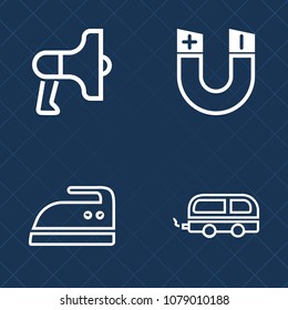 Premium set of outline vector icons. Such as cloth, communication, north, ironing, direction, loudspeaker, city, pole, transportation, magnetic, field, electrical, attract, housework, megaphone, alert