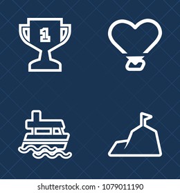 Premium set of outline vector icons. Such as peak, ocean, ribbon, competition, champion, best, victory, nature, boat, shipping, place, mountain, first, transport, cruise, heart, sport, blue, sky, sign