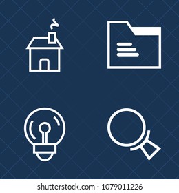 Premium set of outline vector icons. Such as power, file, light, modern, house, seek, look, property, new, window, business, find, real, apartment, blank, estate, search, empty, bulb, office, home