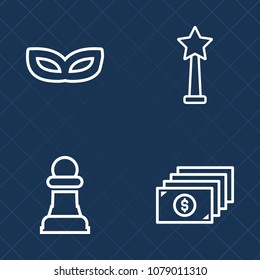 Premium set of outline vector icons. Such as coin, celebration, trophy, mystery, traditional, money, cash, award, business, success, challenge, play, carnival, masquerade, chessboard, holiday, bank