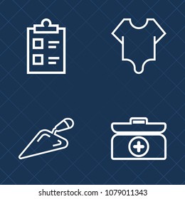 Premium set of outline vector icons. Such as pretty, sign, check, form, health, first, choice, emergency, box, help, aid, fashion, tick, work, wrench, document, instrument, model, body, bodysuit, cute
