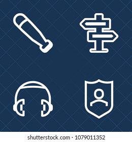 Premium set of outline vector icons. Such as studio, speaker, hang, volume, door, disturb, object, wood, competition, dj, equipment, private, game, entrance, room, ball, dont, sport, shield, closed