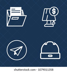 Premium set of outline vector icons. Such as hat, folder, interior, send, business, object, open, smartphone, bulb, file, white, information, web, phone, head, empty, decor, cap, uniform, office, home