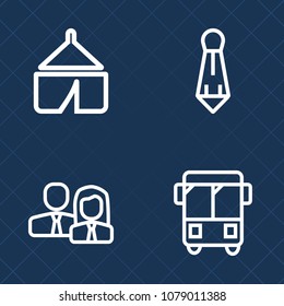 Premium set of outline vector icons. Such as traffic, elegance, recreation, nature, urban, tie, landscape, corporate, bus, work, forest, team, speed, staff, man, people, tent, hiking, male, elegant