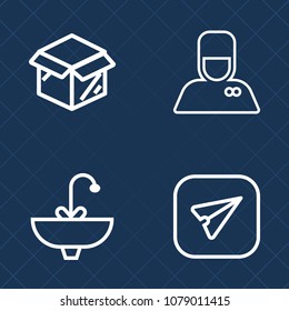 Premium set of outline vector icons. Such as bellhop, job, message, travel, sink, hygiene, people, porter, house, moving, packaging, water, surprise, smartphone, work, phone, man, send, communication