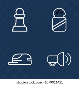 Premium set of outline vector icons. Such as baseball, hat, heap, style, black, salt, food, spice, competition, announce, white, speech, seasoning, loud, wear, horse, play, salty, chess, challenge