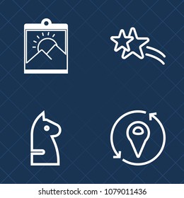 Premium set of outline vector icons. Such as photography, game, challenge, success, picture, play, new, abstract, black, glitter, sign, falling, photo, meteor, wall, competition, background, star, sky
