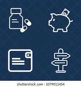 Premium set of outline vector icons. Such as choice, purse, medication, drug, pig, way, modern, dollar, pharmacy, arrow, concept, finance, shopping, medical, wallet, capsule, medicine, antibiotic, bag
