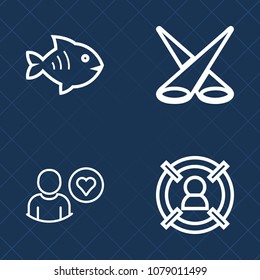 Premium set of outline vector icons. Such as concert, rating, fishing, fresh, market, background, abstract, ocean, food, spotlight, fish, light, subscribe, customer, healthy, technology, businessman