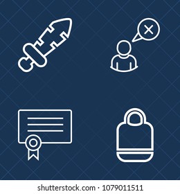 Premium set of outline vector icons. Such as war, blade, elegant, connection, template, diploma, sword, certificate, object, document, modern, white, dagger, business, guy, honor, man, travel, ancient
