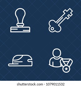 Premium set of outline vector icons. Such as white, letter, subscribe, fashion, document, template, envelope, metal, cap, office, open, card, key, clothing, mockup, aged, stationery, branding, social