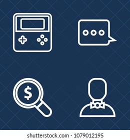 Premium set of outline vector icons. Such as human, interface, background, object, communication, business, message, element, arrow, envelope, profile, person, black, find, search, magnifying, receive