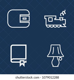 Premium set of outline vector icons. Such as business, station, education, transport, desk, track, furniture, bulb, object, dollar, library, financial, literature, buy, speed, read, journey, railway