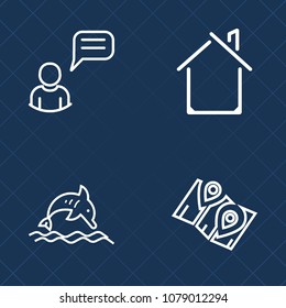 Premium set of outline vector icons. Such as map, modern, social, internet, message, real, gps, dolphin, people, exterior, estate, travel, city, nature, architecture, door, blue, chatting, housing