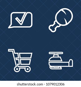 Premium set of outline vector icons. Such as aircraft, message, buy, speech, sandwich, retail, menu, fast, shop, sign, burger, web, snack, flight, air, sale, restaurant, leg, speak, talk, fly, store