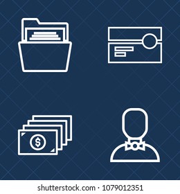 Premium set of outline vector icons. Such as business, man, office, social, investment, document, empty, wealth, play, dollar, template, male, retro, media, tape, paper, finance, cash, analogue, white