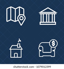 Premium set of outline vector icons. Such as real, pin, europe, mediterranean, vacation, gps, map, sale, greek, view, landscape, place, summer, modern, apartment, navigation, furniture, house, home