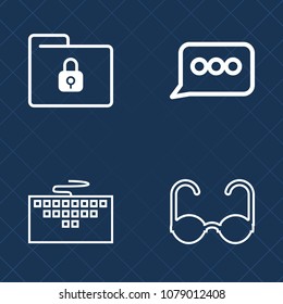 Premium set of outline vector icons. Such as modern, vision, message, chat, laptop, summer, digital, internet, protection, file, speak, white, work, glasses, network, security, safety, business, sign