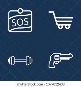 Premium set of outline vector icons. Such as life, sos, sport, support, business, button, store, military, trolley, fitness, cart, gym, metal, physical, commerce, market, workout, shop, training, sign