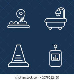 Premium set of outline vector icons. Such as tv, web, stairway, tile, toilet, computer, television, interior, step, style, button, apartment, channel, video, construction, staircase, house, work, sign