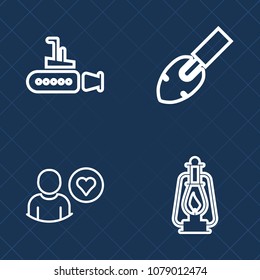 Premium set of outline vector icons. Such as vintage, fish, equipment, online, dive, underwater, application, internet, social, work, ocean, antique, kerosene, sea, website, nature, lamp, marine, old
