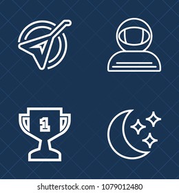Premium set of outline vector icons. Such as art, award, old, astronomy, cartoon, achievement, prize, string, universe, first, astronaut, night, cosmic, win, instrument, folk, music, science, space