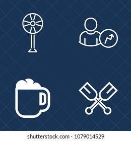 Premium set of outline vector icons. Such as electric, beverage, paddle, concept, hot, rotation, mug, sea, trend, sign, blade, business, cool, canoe, report, fan, blower, account, water, rowing, sport