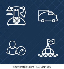 Premium set of outline vector icons. Such as vintage, right, water, account, transport, black, old, rescue, background, circle, car, report, phone, white, trend, life, dial, sea, vehicle, information
