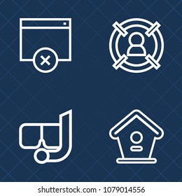 Premium set of outline vector icons. Such as leader, marketing, crm, ocean, birdhouse, target, underwater, sea, sport, bird, sign, modern, technology, snorkel, snorkeling, businessman, approved, man
