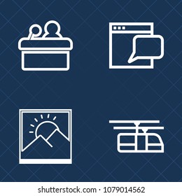 Premium set of outline vector icons. Such as conference, background, audience, internet, people, online, chat, lecture, image, sky, transport, presentation, talk, seminar, blank, speaker, meeting, web