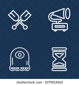 Premium set of outline vector icons. Such as water, rowing, cute, hourglass, monster, paddle, sport, canoe, cartoon, sea, vintage, character, marine, sand, audio, river, antique, song, funny, player