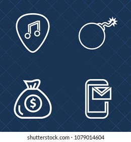Premium set of outline vector icons. Such as sign, phone, white, explosive, sound, finance, musical, military, explode, rock, contact, dollar, bank, falling, explosion, attack, message, instrument