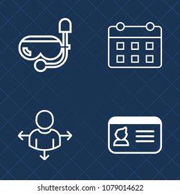 Premium set of outline vector icons. Such as business, ocean, office, water, snorkeling, month, week, place, identity, event, security, snorkel, leisure, sign, document, sea, timetable, identification