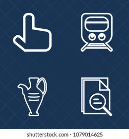 Premium set of outline vector icons. Such as craft, decorative, magnifying, ceramic, railway, glass, rail, speed, railroad, track, sign, pointer, computer, transportation, pottery, optical, point, jug