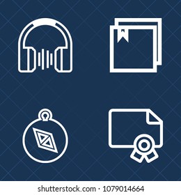 Premium set of outline vector icons. Such as music, sign, web, interface, print, frame, element, compass, coupon, sound, file, earphones, ear, template, success, document, award, audio, south, listen