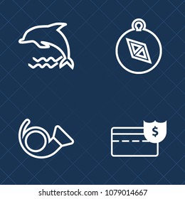 Premium set of outline vector icons. Such as jazz, money, blue, direction, concept, jump, sea, finance, business, nautical, ocean, animal, travel, navigation, dolphin, coin, brass, bank, music, mammal