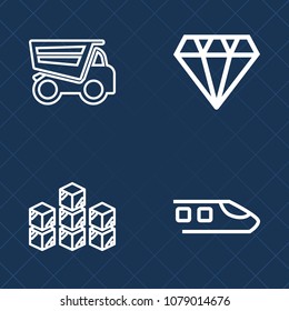 Premium set of outline vector icons. Such as rail, train, diamond, transportation, gem, factory, stone, construction, goods, truck, locomotive, gemstone, business, box, dump, commercial, car, storage