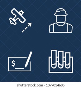 Premium set of outline vector icons. Such as passenger, pen, industry, tube, medicine, commercial, payment, professional, male, industrial, aviation, engineer, worker, people, money, laboratory, write