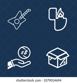 Premium set of outline vector icons. Such as black, cigarette, rock, new, tool, music, gas, object, box, sound, financial, musician, smoke, unpacking, guitar, business, flame, burn, package, jazz