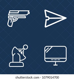 Premium set of outline vector icons. Such as caliber, wireless, system, navigation, mail, revolver, war, space, monitor, army, orbit, planet, gun, internet, automatic, device, business, satellite, web